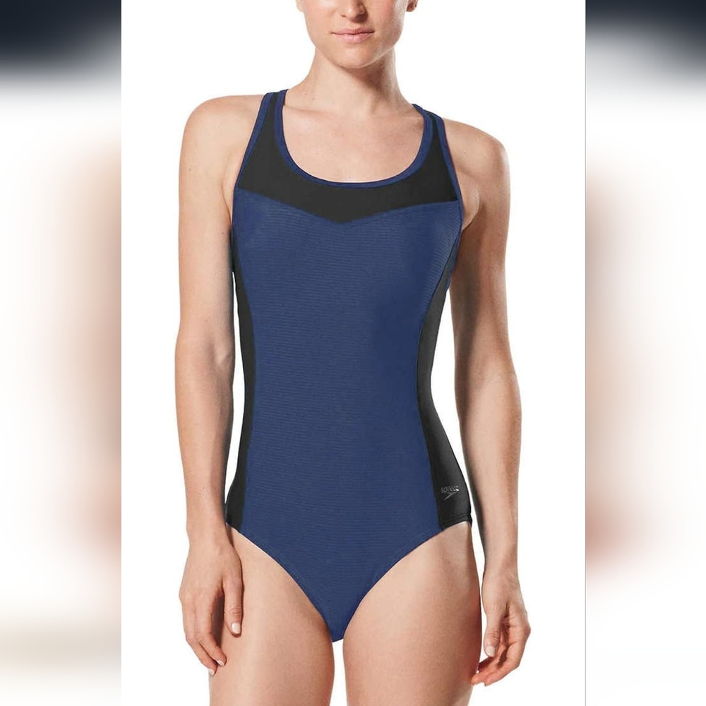 Speedo Blue and Black One Piece Racerback Swimsuit